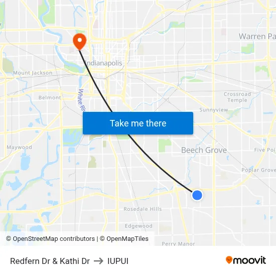 Redfern Dr & Kathi Dr to IUPUI map