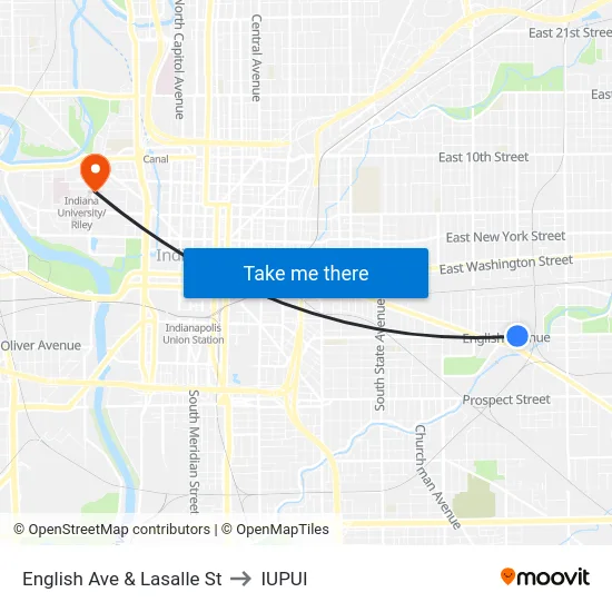 English Ave & Lasalle St to IUPUI map
