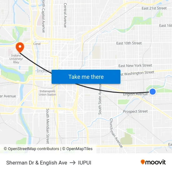 Sherman Dr & English Ave to IUPUI map