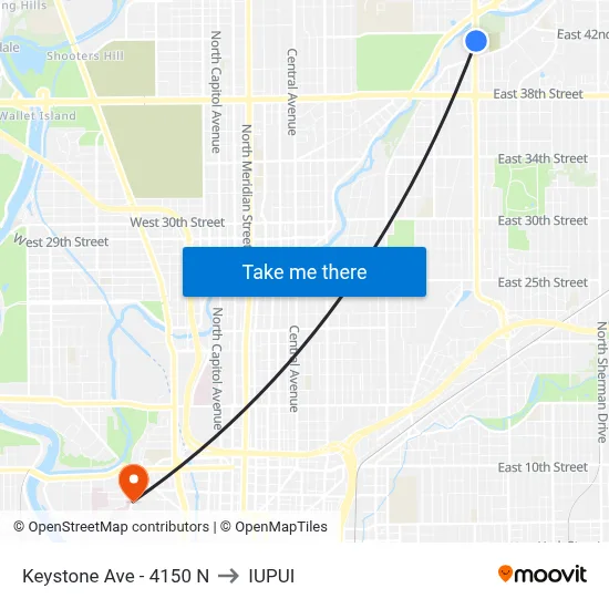 Keystone Ave - 4150 N to IUPUI map