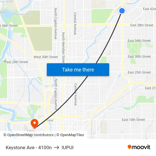 Keystone Ave - 4100n to IUPUI map