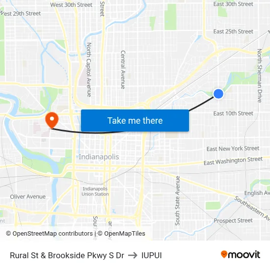 Rural St & Brookside Pkwy S Dr to IUPUI map