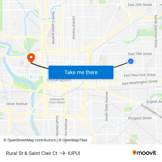 Rural St & Saint Clair Ct to IUPUI map