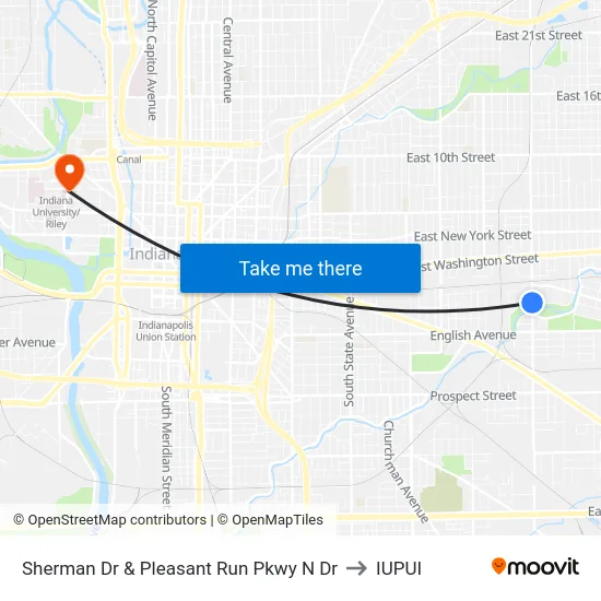 Sherman Dr & Pleasant Run Pkwy N Dr to IUPUI map