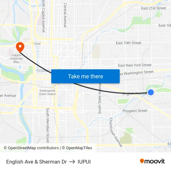 English Ave & Sherman Dr to IUPUI map