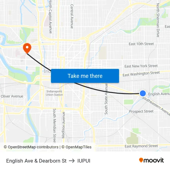 English Ave & Dearborn St to IUPUI map