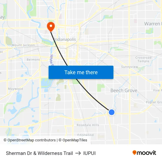 Sherman Dr & Wilderness Trail to IUPUI map