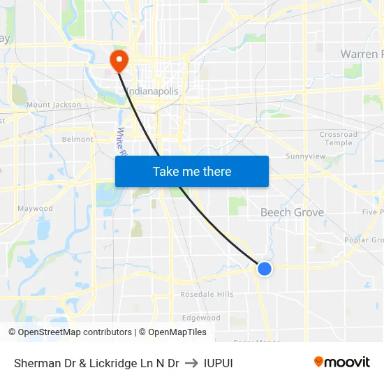 Sherman Dr & Lickridge Ln N Dr to IUPUI map
