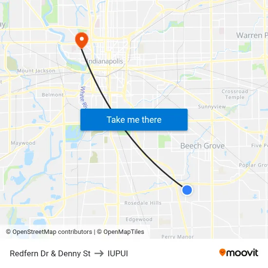 Redfern Dr & Denny St to IUPUI map