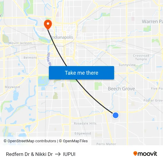 Redfern Dr & Nikki Dr to IUPUI map