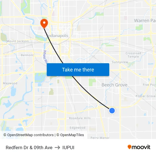 Redfern Dr & 09th Ave to IUPUI map