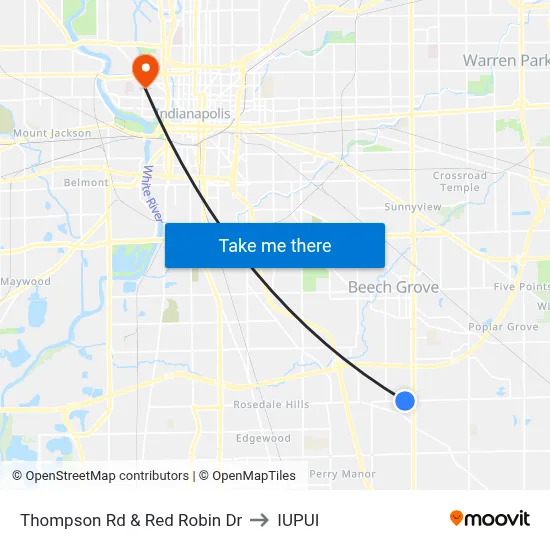 Thompson Rd & Red Robin Dr to IUPUI map