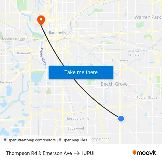 Thompson Rd & Emerson Ave to IUPUI map