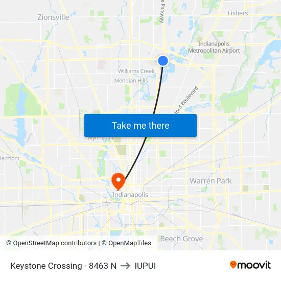 Keystone Crossing - 8463 N to IUPUI map
