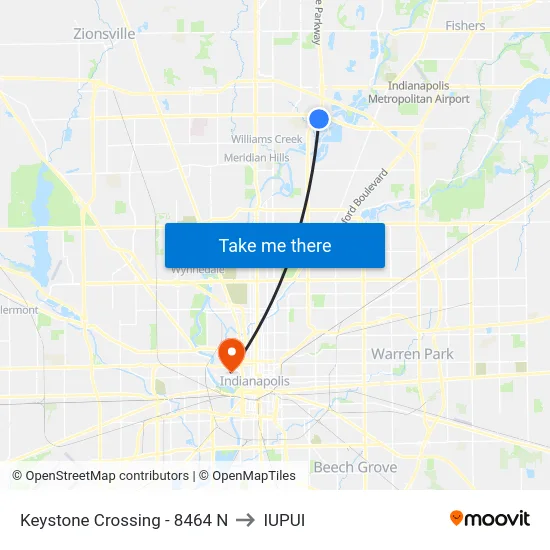 Keystone Crossing - 8464 N to IUPUI map