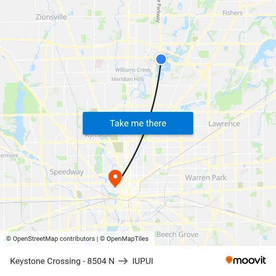 Keystone Crossing - 8504 N to IUPUI map