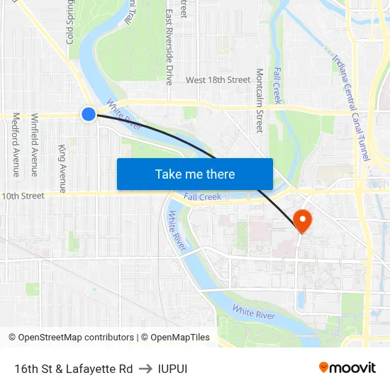 16th St & Lafayette Rd to IUPUI map