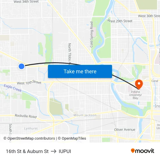 16th St & Auburn St to IUPUI map