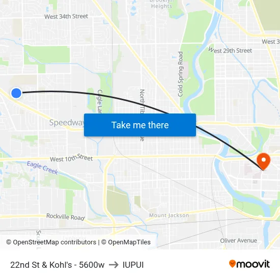 22nd St & Kohl's - 5600w to IUPUI map