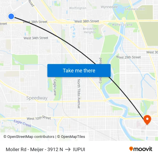 Moller Rd - Meijer - 3912 N to IUPUI map