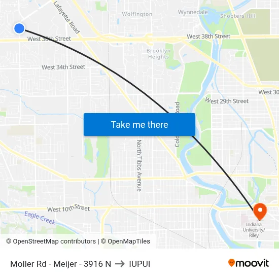 Moller Rd - Meijer - 3916 N to IUPUI map