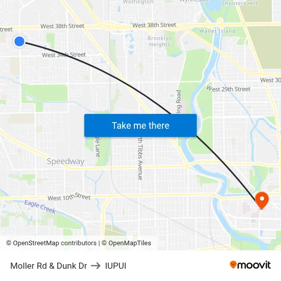 Moller Rd & Dunk Dr to IUPUI map