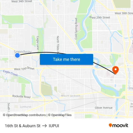 16th St & Auburn St to IUPUI map