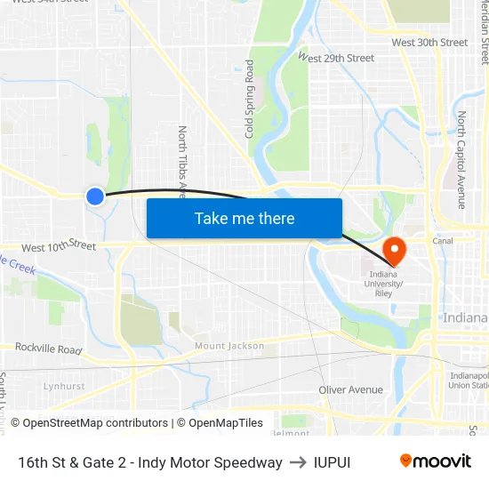 16th St & Gate 2 - Indy Motor Speedway to IUPUI map