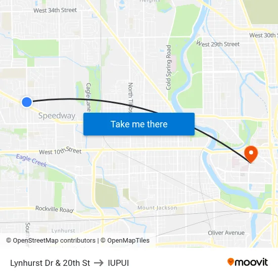 Lynhurst Dr & 20th St to IUPUI map