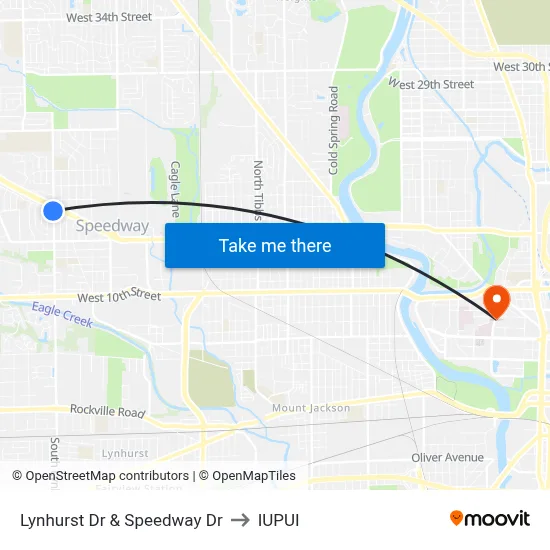 Lynhurst Dr & Speedway Dr to IUPUI map
