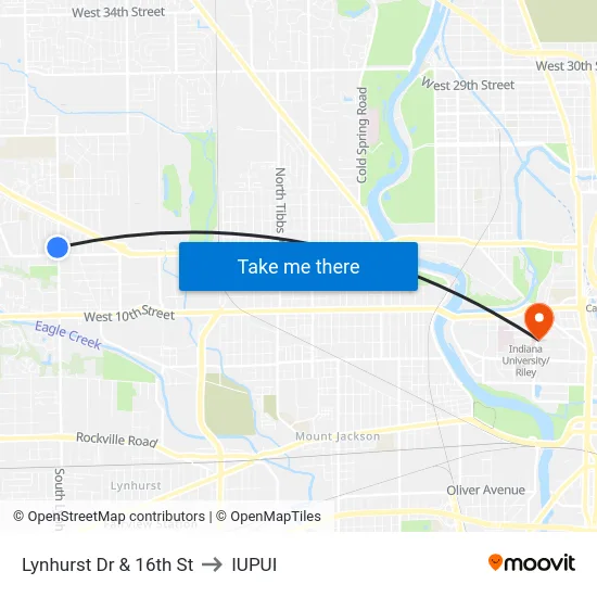 Lynhurst Dr & 16th St to IUPUI map