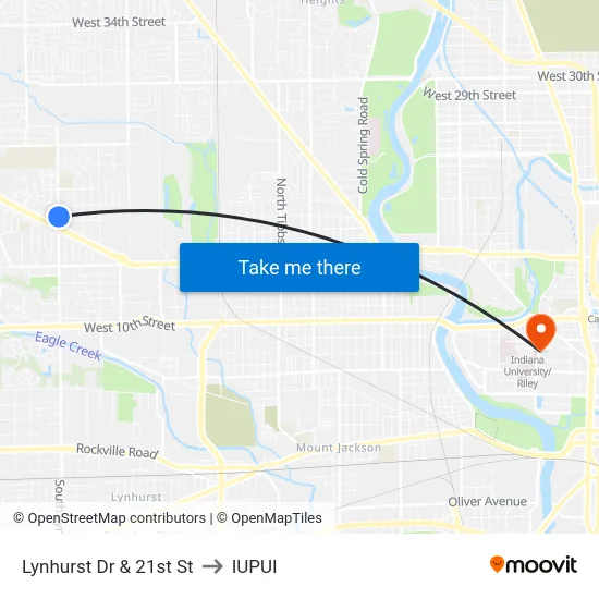 Lynhurst Dr & 21st St to IUPUI map