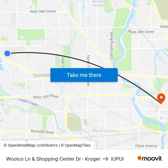 Woolco Ln & Shopping Center Dr - Kroger to IUPUI map