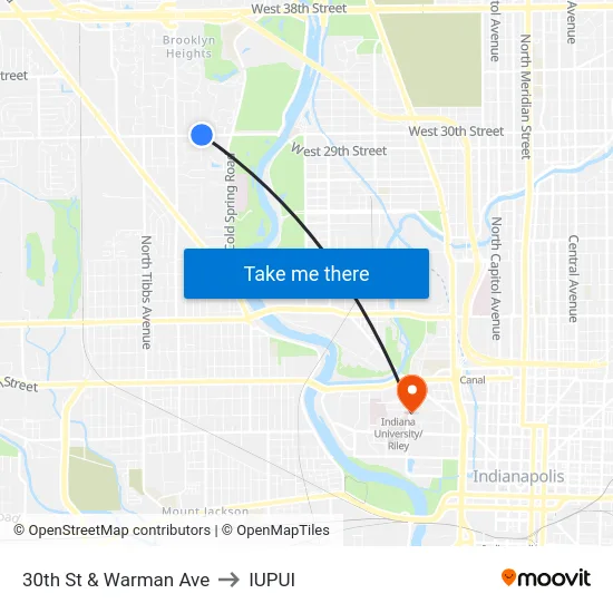 30th St & Warman Ave to IUPUI map