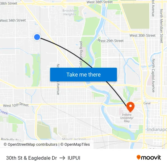 30th St & Eagledale Dr to IUPUI map