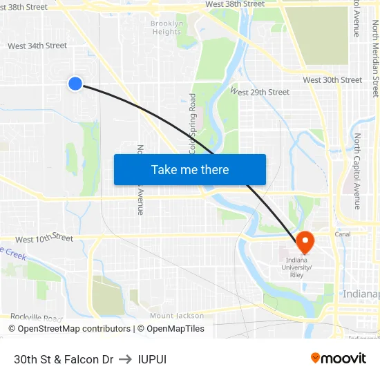 30th St & Falcon Dr to IUPUI map