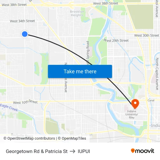 Georgetown Rd & Patricia St to IUPUI map