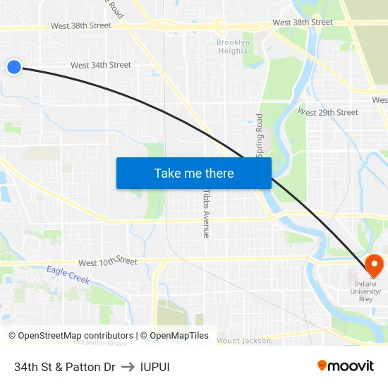 34th St & Patton Dr to IUPUI map