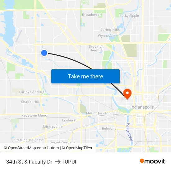 34th St & Faculty Dr to IUPUI map