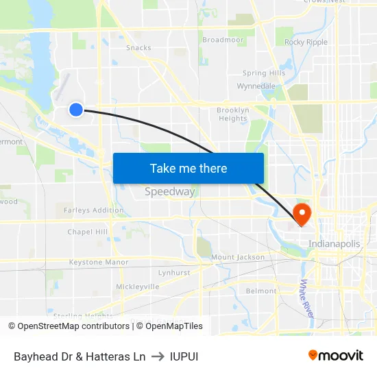 Bayhead Dr & Hatteras Ln to IUPUI map