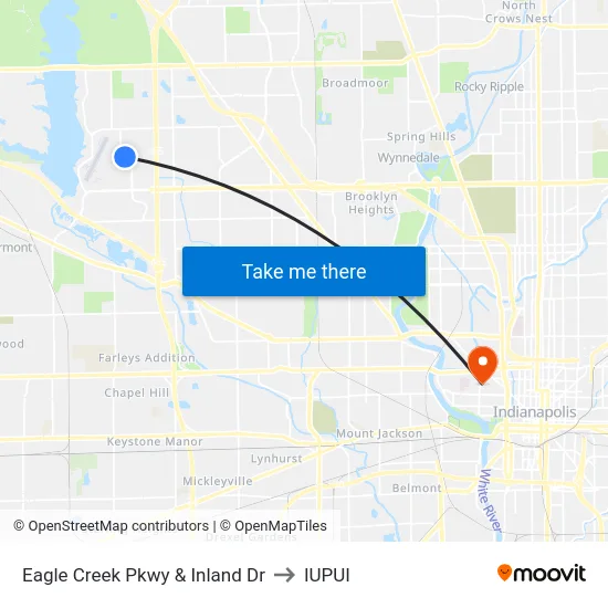 Eagle Creek Pkwy & Inland Dr to IUPUI map