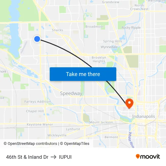 46th St & Inland Dr to IUPUI map