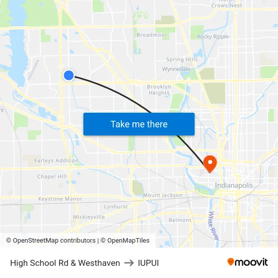 High School Rd & Westhaven to IUPUI map