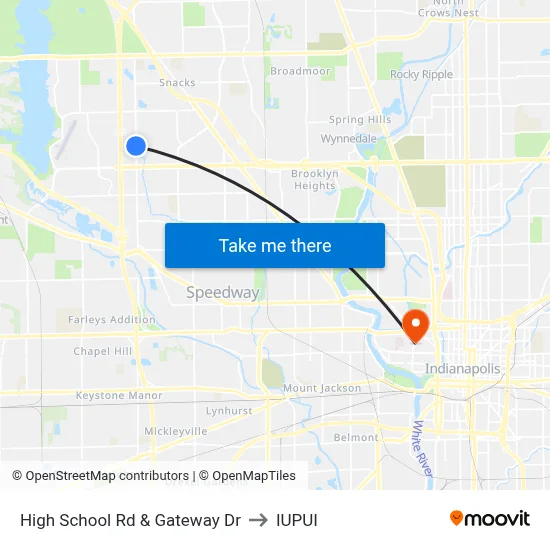 High School Rd & Gateway Dr to IUPUI map