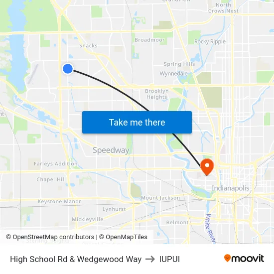 High School Rd & Wedgewood Way to IUPUI map