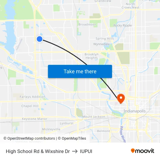 High School Rd & Wixshire Dr to IUPUI map