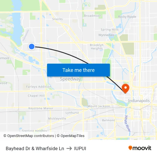 Bayhead Dr & Wharfside Ln to IUPUI map