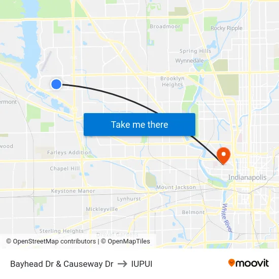 Bayhead Dr & Causeway Dr to IUPUI map