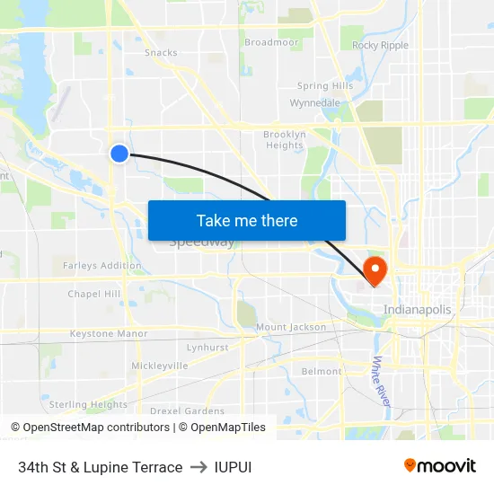 34th St & Lupine Terrace to IUPUI map