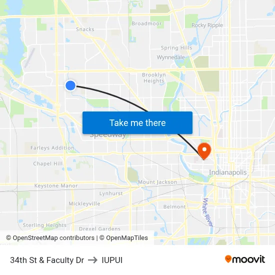 34th St & Faculty Dr to IUPUI map